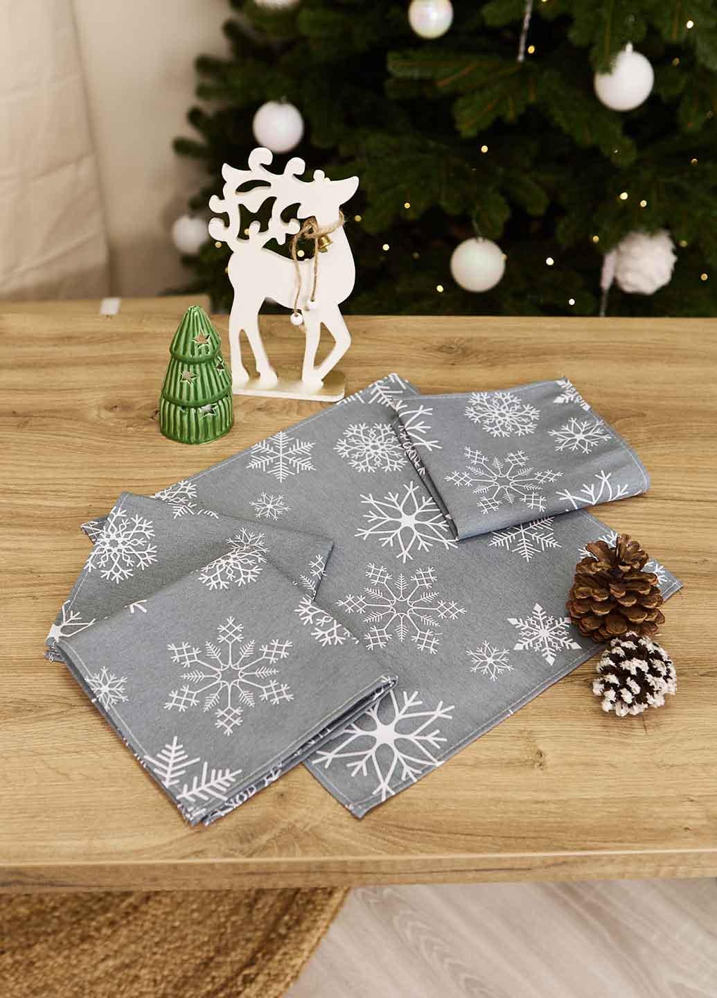 Салфетки хлопковые Снежинки белые на сером 35х35 см 4 шт. Салфетки хлопковые Снежинки белые на сером 35х35 см 4 шт.