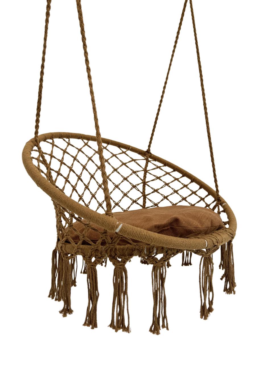 Кресло-качеля подвесное плетеное круглое WCG с мягкой подушкой 80 см Коричневий (QNSW01BR) Кресло-качеля подвесное плетеное круглое WCG с мягкой подушкой 80 см Коричневий (QNSW01BR)