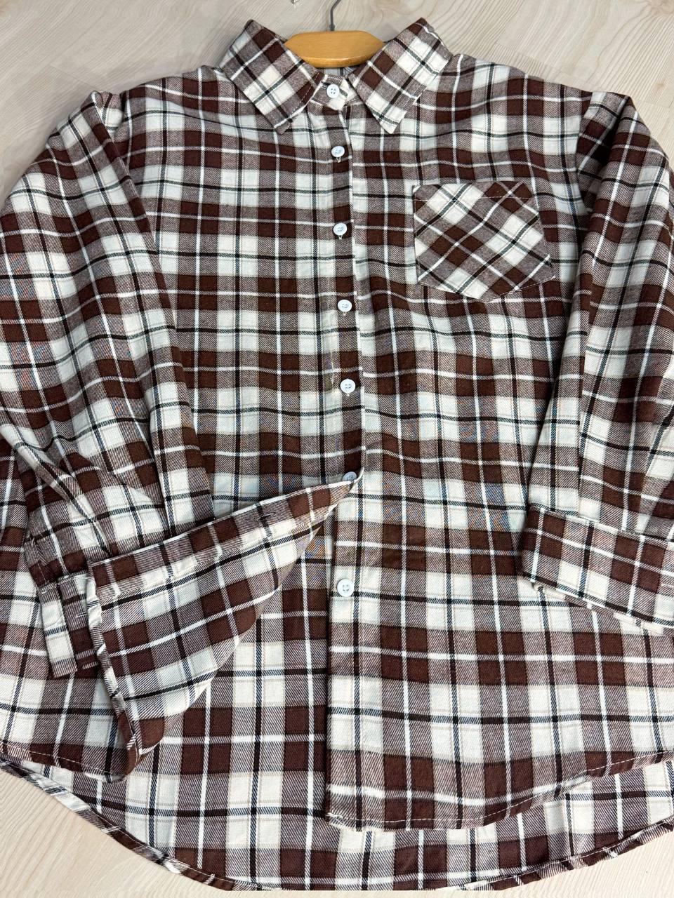 Сорочка жіноча Baoyu 225-1 в клітинку оверсайз фланель OS Світло-коричневий (4764) - фото 8