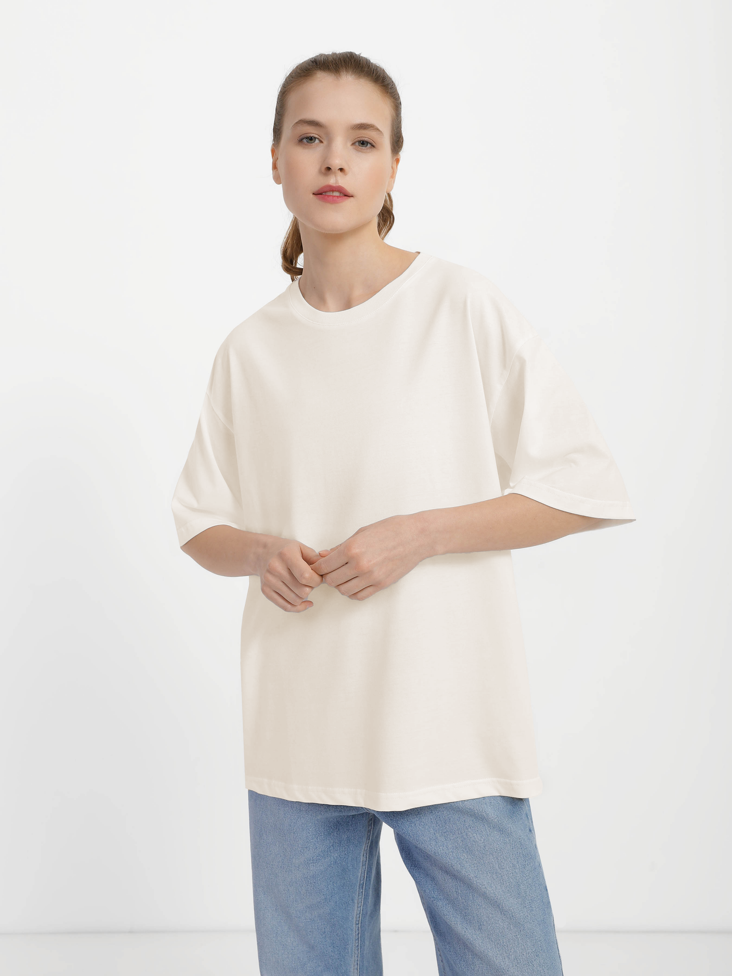 Футболка жіноча оверсайз ROZA 211204 M Світло-бежевий (4824005731389)