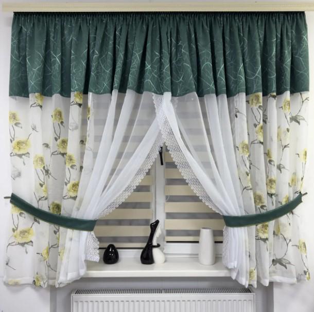 Комплект штор на кухню шифон/батист 550х180 см Білий/Бірюзовий (465 6)