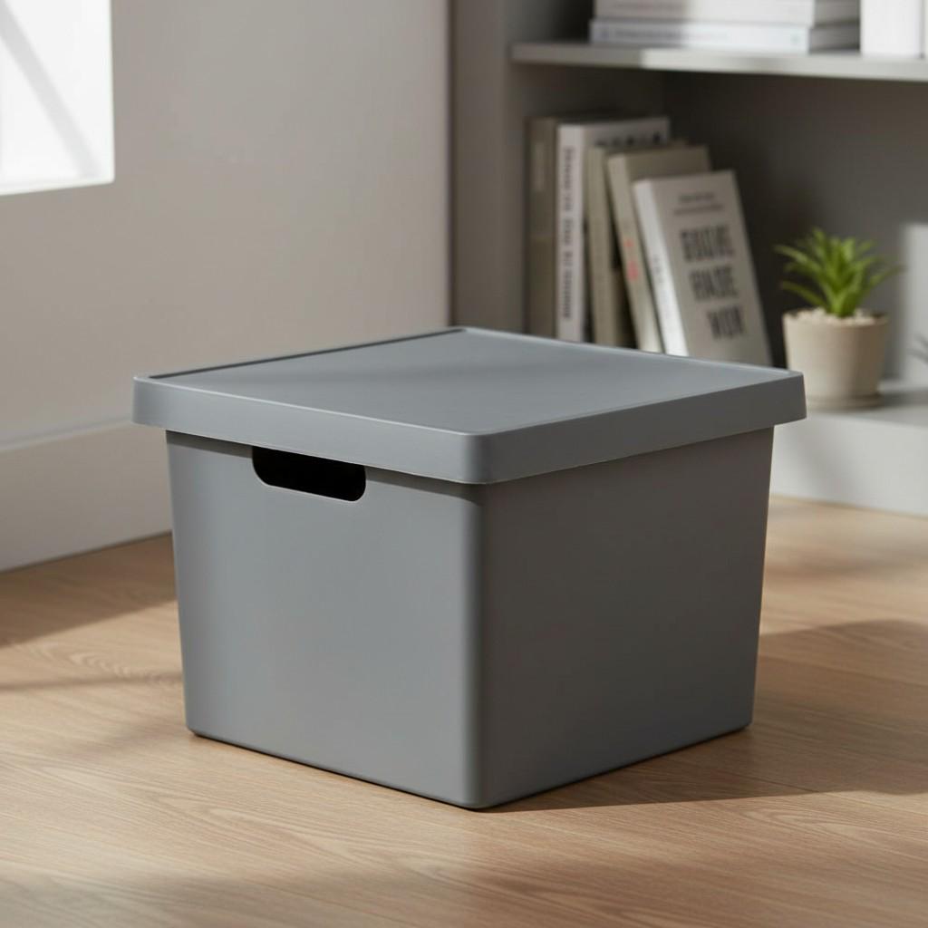 Корзина с крышкой и ручками пластиковая 17 л Серая (068-GRAY)