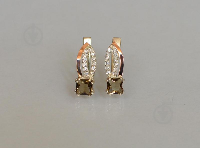 Серебряные серьги Sil с золотыми вставками 136s-16 Коричневый (Sil-1250)