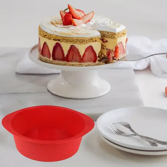 Форма силіконова для пирогів та тортів кругла з ручками 15,8 см Червоний (SAM-05578) - фото 6