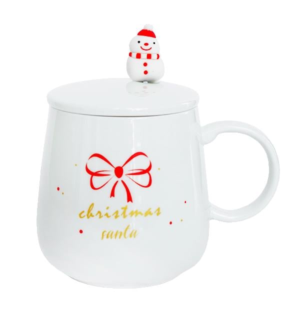 Кружка новогодняя Бант с ложкой 400 мл керамика Белый