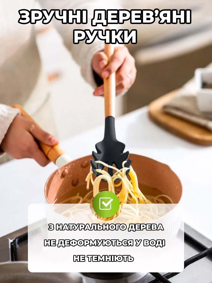 Набор кухонный принадлежностей Kitchen Ware силиконовый 12в1 с подставкой Черный (id_117616) - фото 7