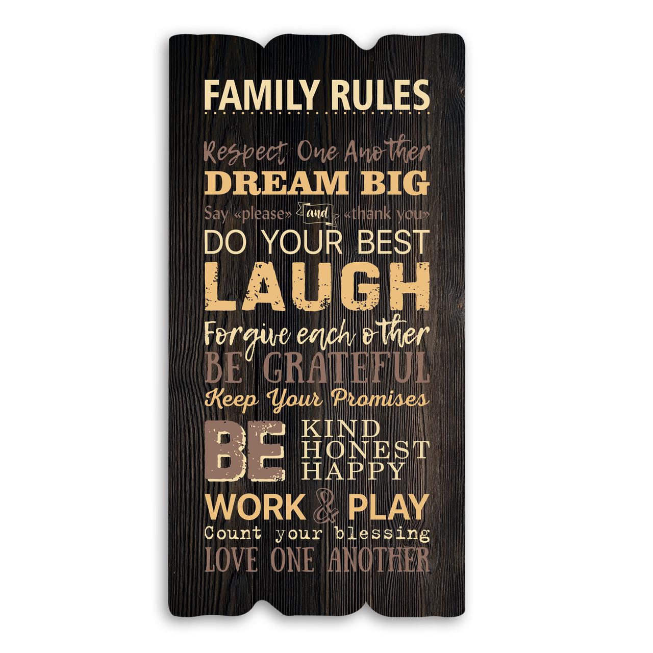 Табличка декоративная деревянная Family rules 15х30 см Коричневый (хрт10041а)