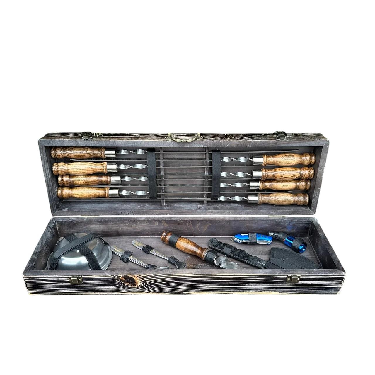 Подарочный набор шампуров с аксессуарами Mzavod Гетман из нержавеющей стали в деревянном кейсе 720x120x210 мм (136-17-1190710000861)