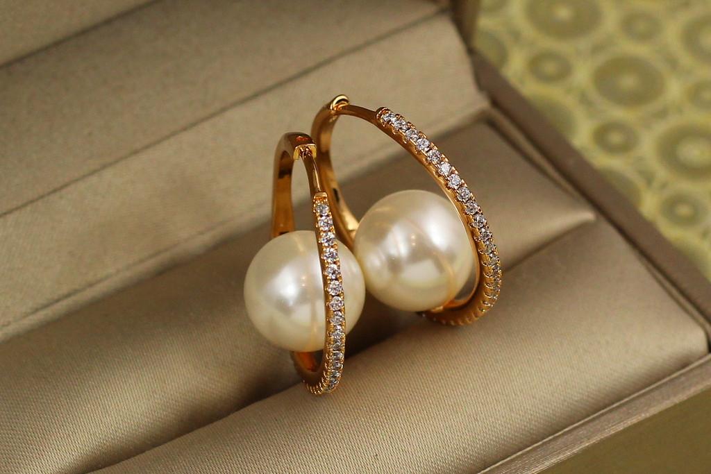Серьги Xuping Jewelry колечко с жемчужиной 2,3 см Золотистый