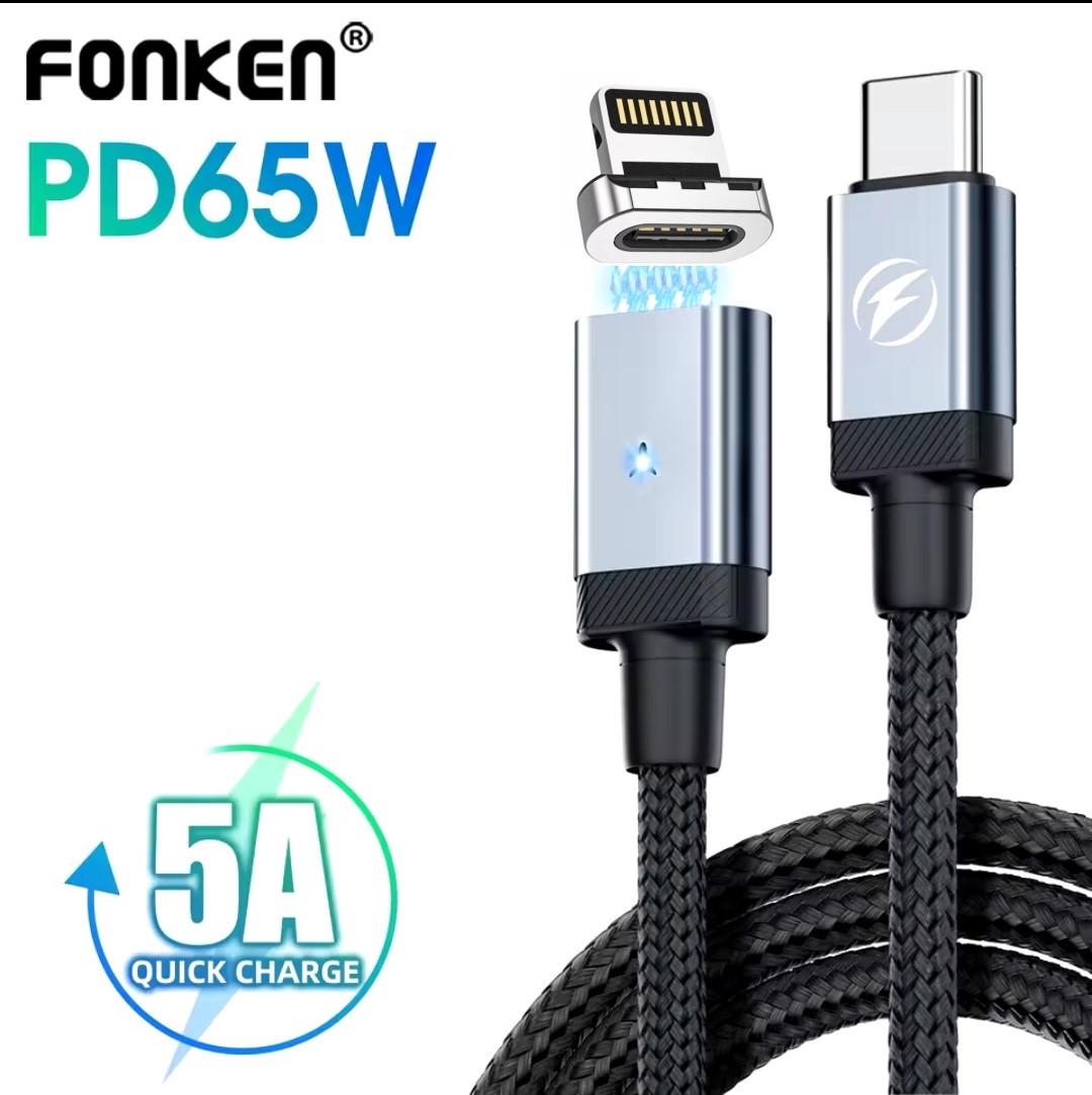 Кабель магнитный FONKEN Type-C to Lightning 65w Fast Charge 2 м Black (25397284) - фото 6