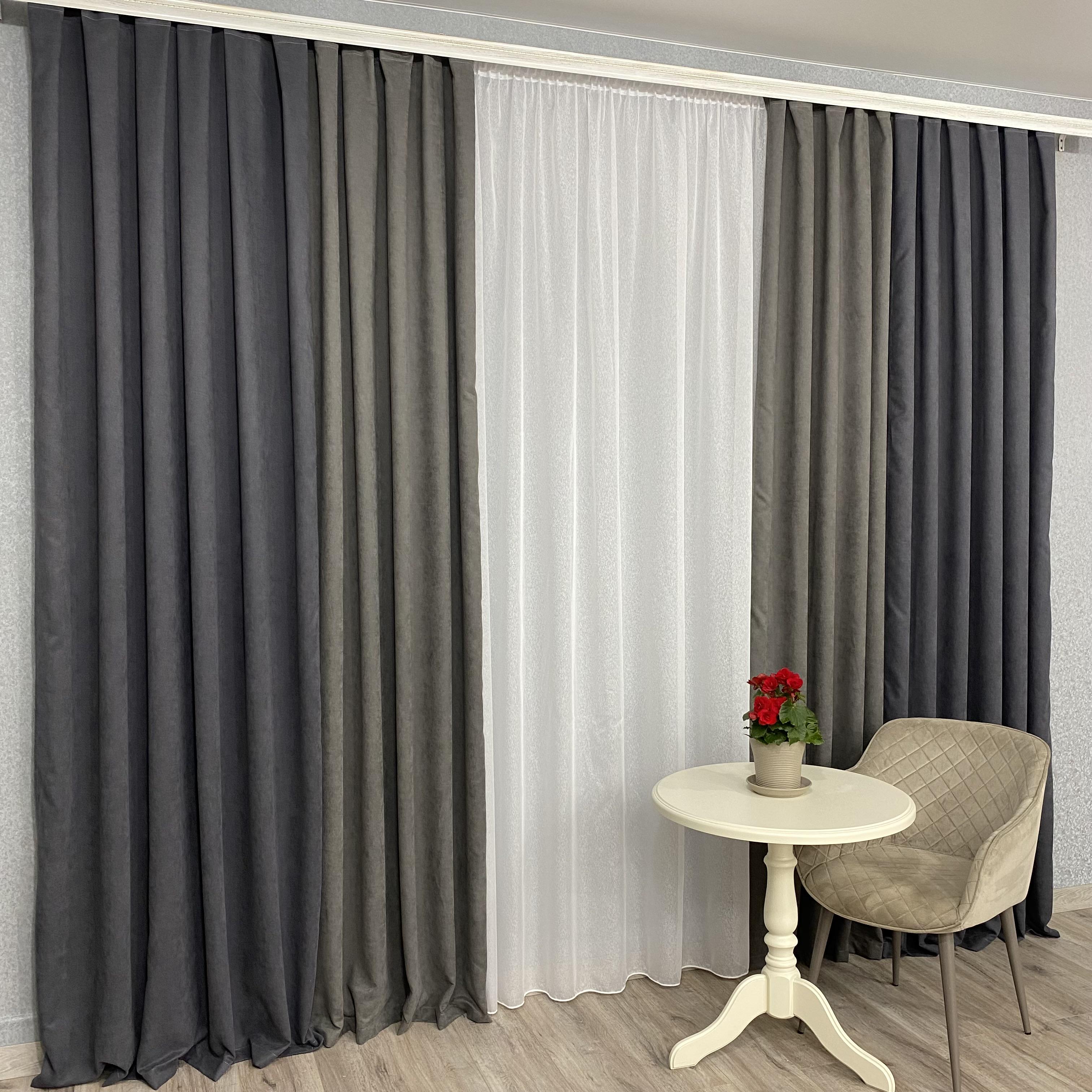 Шторы микровелюр TG Home Дуэт №450 1,50х2,70 м Графитовый/Серый (450-342/339) - фото 5