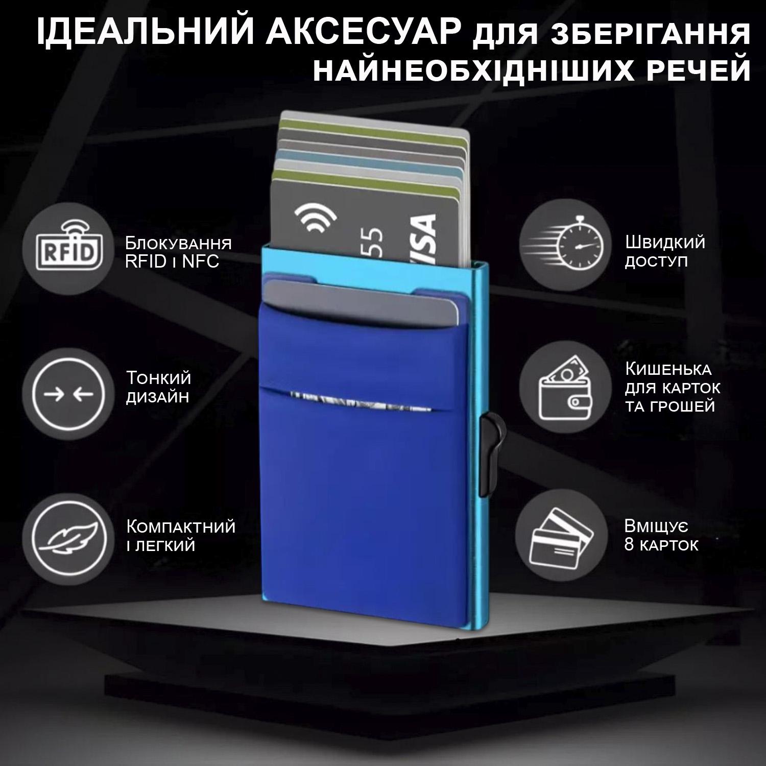 Картхолдер GDragon Home с RFID защитой алюминиевый Синий (125_4_0_5) - фото 4 Картхолдер GDragon Home с RFID защитой алюминиевый Синий (125_4_0_5) - фото 4