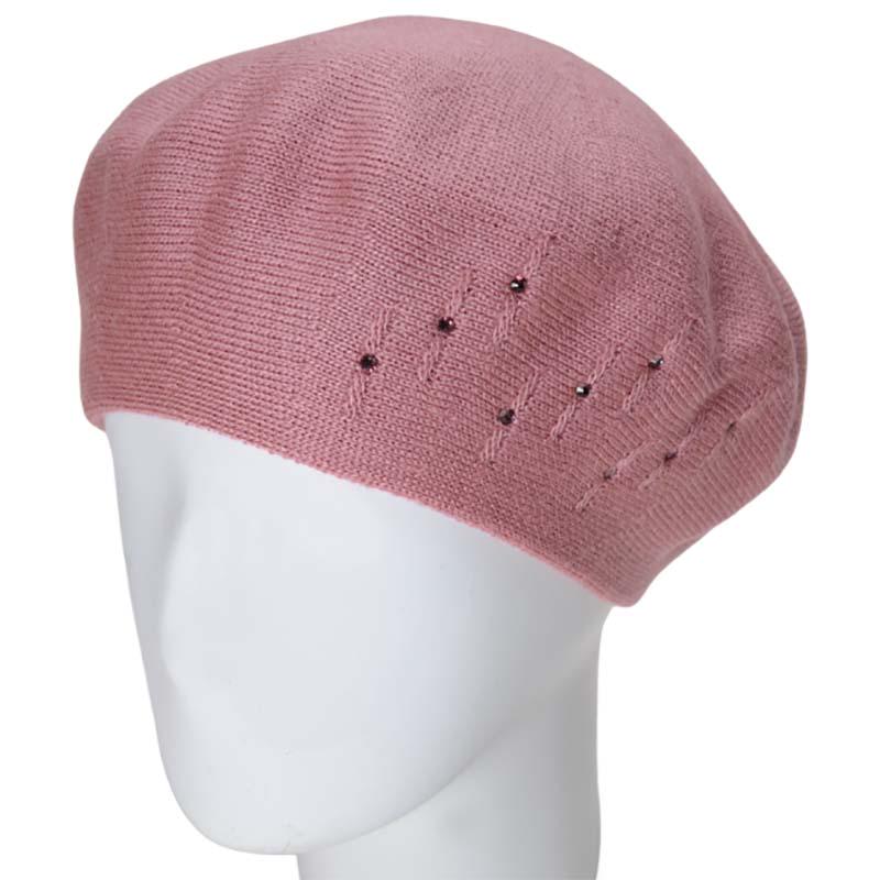 Берет женский Lirus Бисер двойной тонкой вязки Светло-пудровый (119226)
