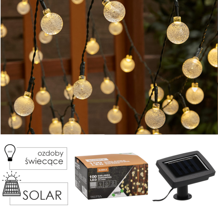 Декоративная садовая гирлянда GardenLine SOL3774 на солнечной батарее 11,9 м 100 LED Теплый белый - фото 2