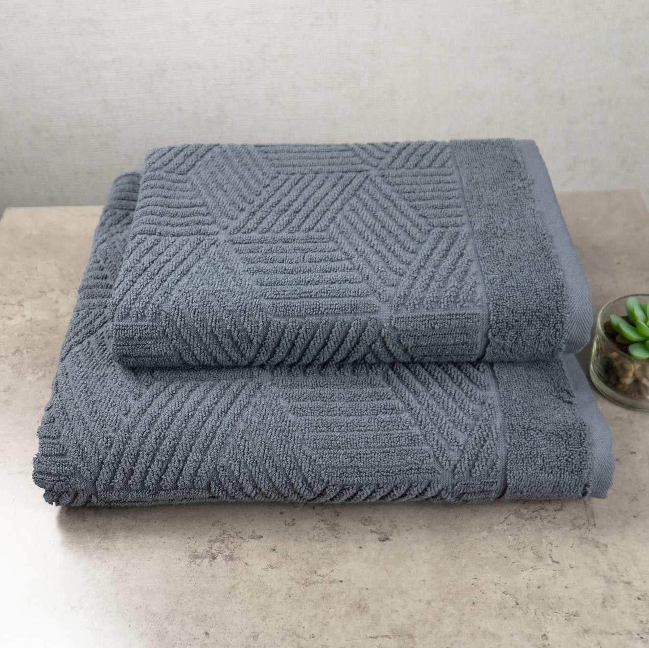 Комплект махровых полотенец GM Textile Уэльс 50х90 см/70х140 см 2 шт. Темно-серый (500-2k-wales-grey)