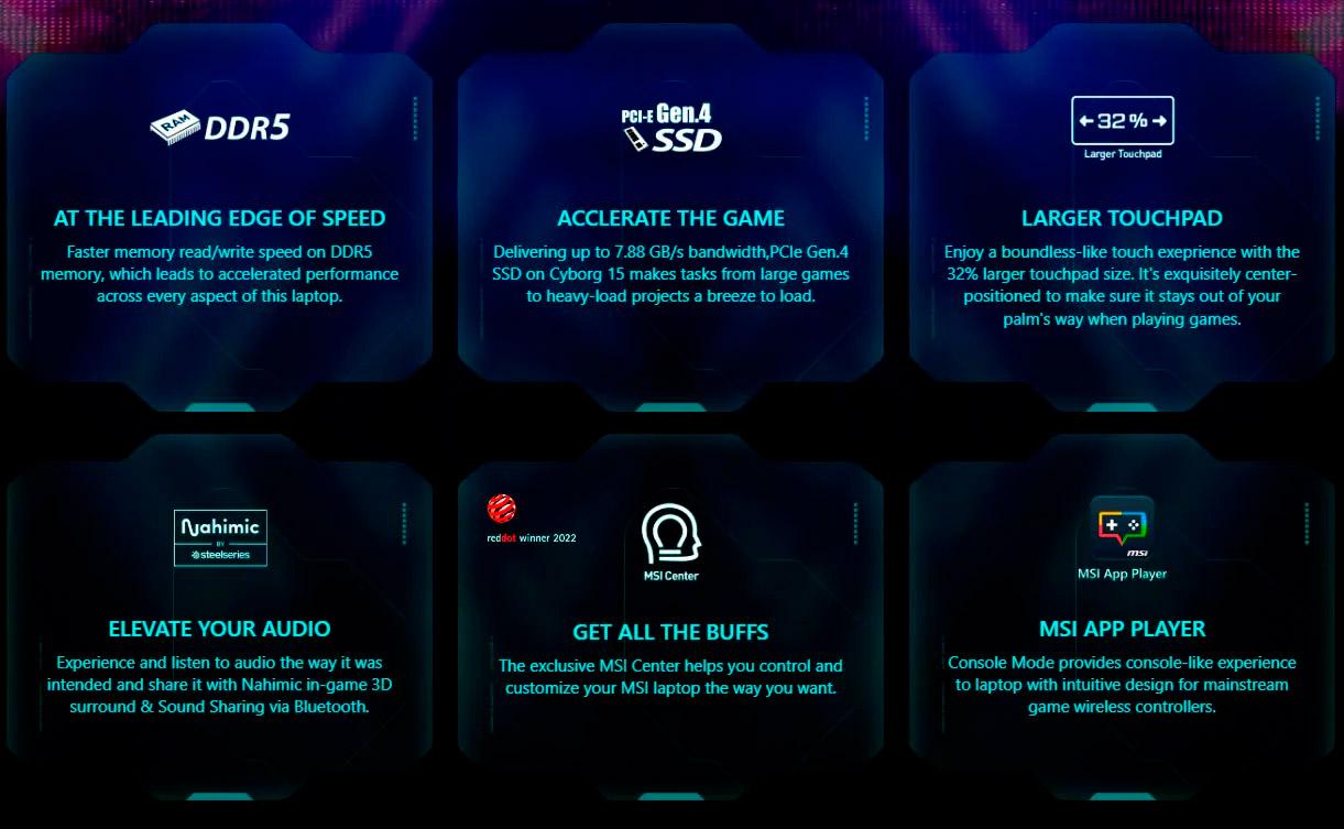 Ноутбук MSI Cyborg 15 A12VE (A12VE-057PL) - фото 11 Ноутбук MSI Cyborg 15 A12VE (A12VE-057PL) - фото 11