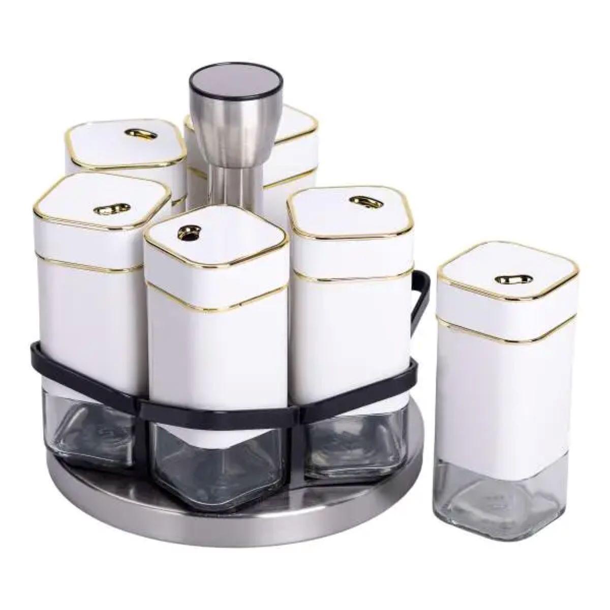 Набір для спецій 6 ємностей карусель для приправ на підставці Білий (HP-1314) - фото 3