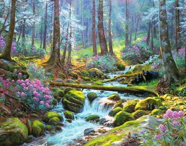 Алмазна мозаїка Лісова річка на підрамнику повна 30х40 см (177288)