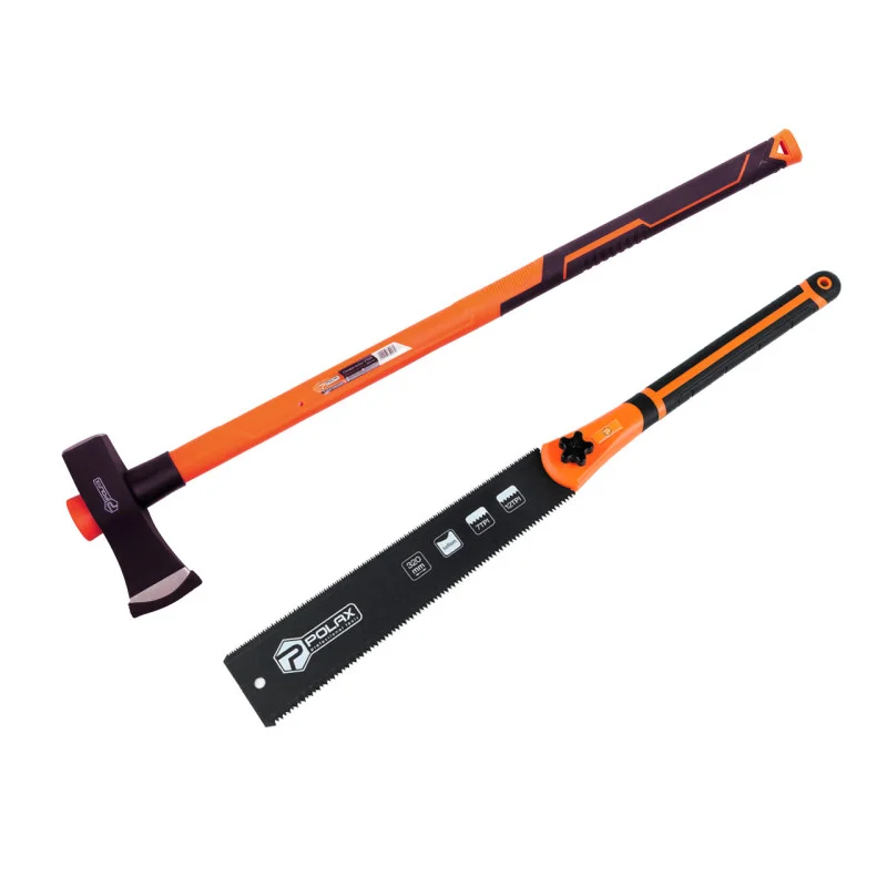 Набір садових інструментів Polax сокира-колун 2,7 кг і ножівка по дереву двостороння (770-20)