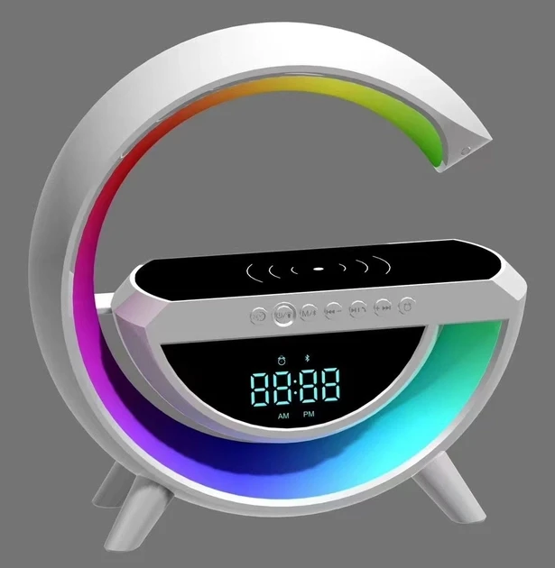 Нічник з годинником BT-3401 RGB Rainbow Light з бездротовою зарядкою 15 W та Bluetooth колонкою - фото 4