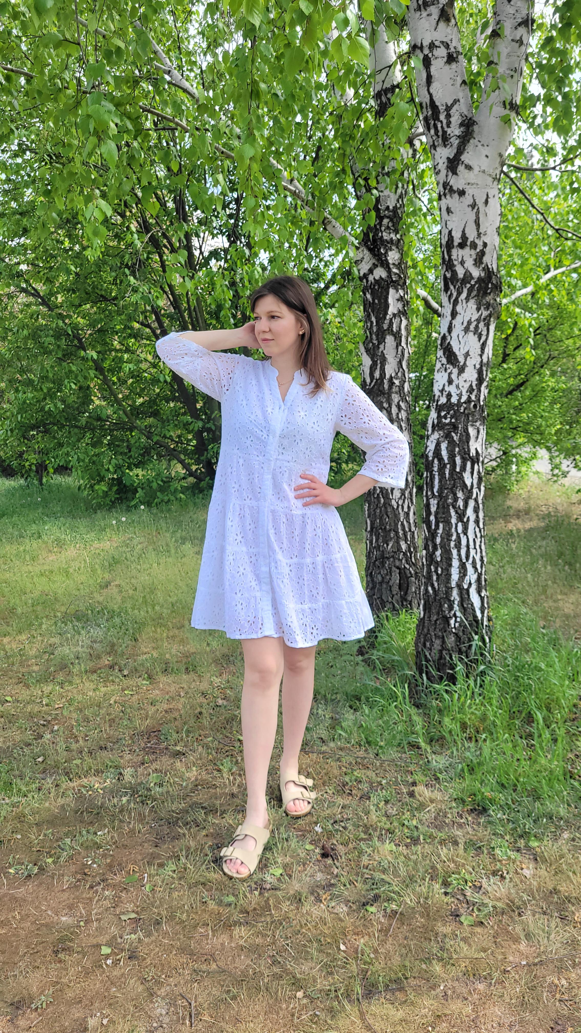 Платье женское летнее с прошвой на пуговицах XL Белый - фото 3 Платье женское летнее с прошвой на пуговицах XL Белый - фото 3