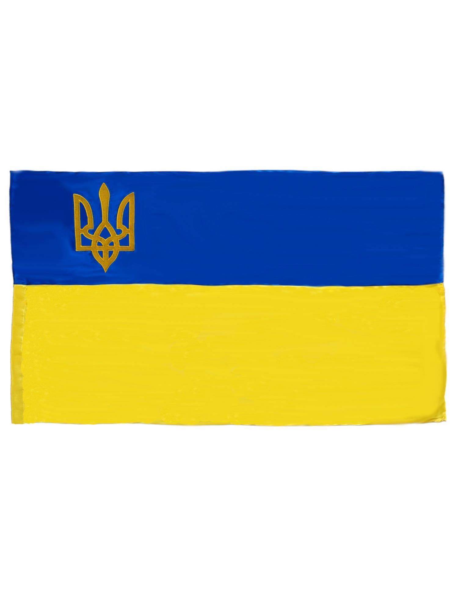 Флаг атлас национальный с гербом Украины, заливка 100х150 см (40034)