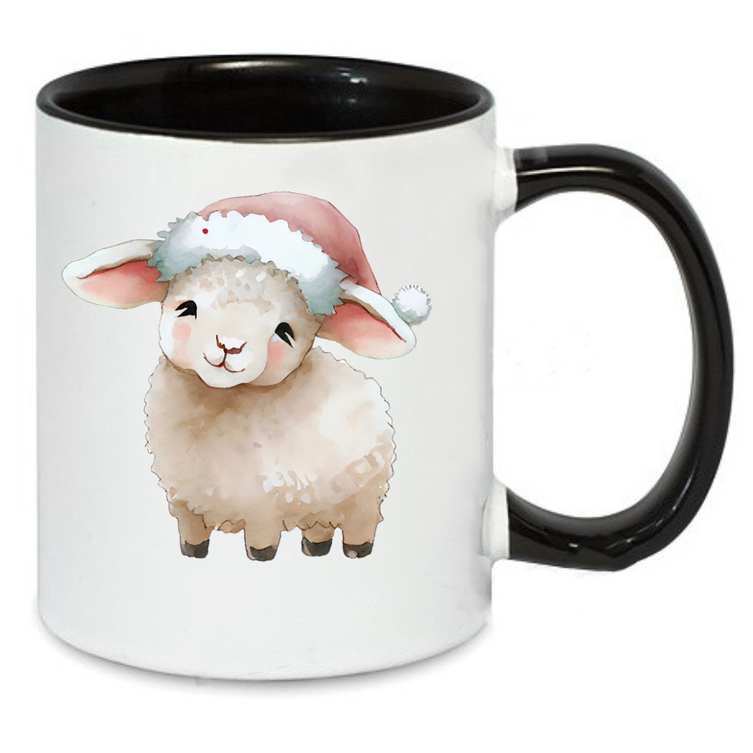 Чашка с принтом Новогодняя маленький ягненок 330 мл Белый с черным (001173)