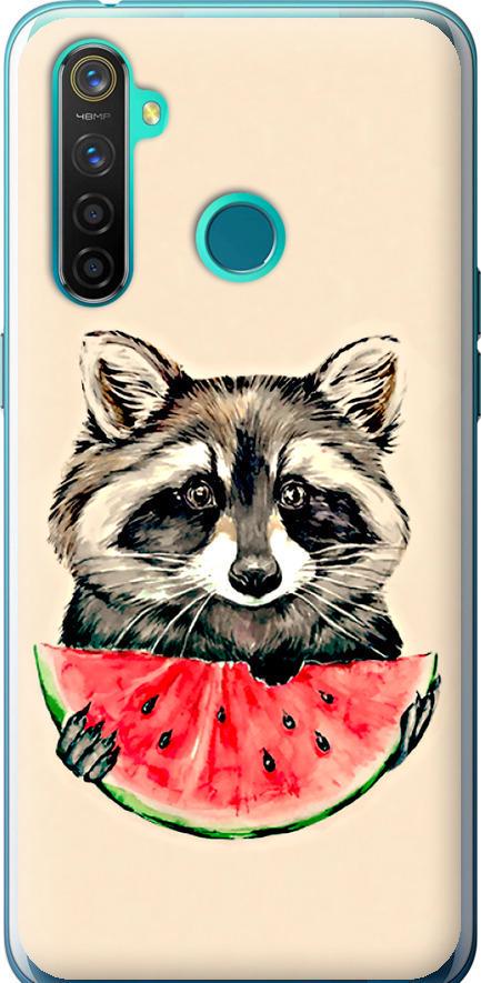 Чехол на Realme 5 Pro Енотик с арбузом (4605u-1861-42517)