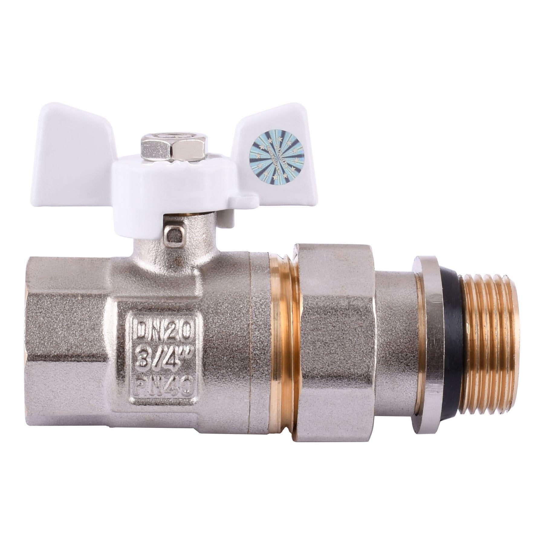Кран шаровой с американкой Q PROFESSIONAL QP003 PN40 3/4″ антипротечка бабочка Белый (GSR-000014413)