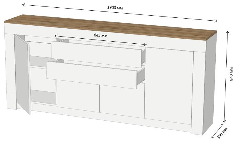 Комод з дверцятами та шухлядами без ручок Ларрі-2 1900x350x840 мм Білий/Дуб Аппалачі - фото 3