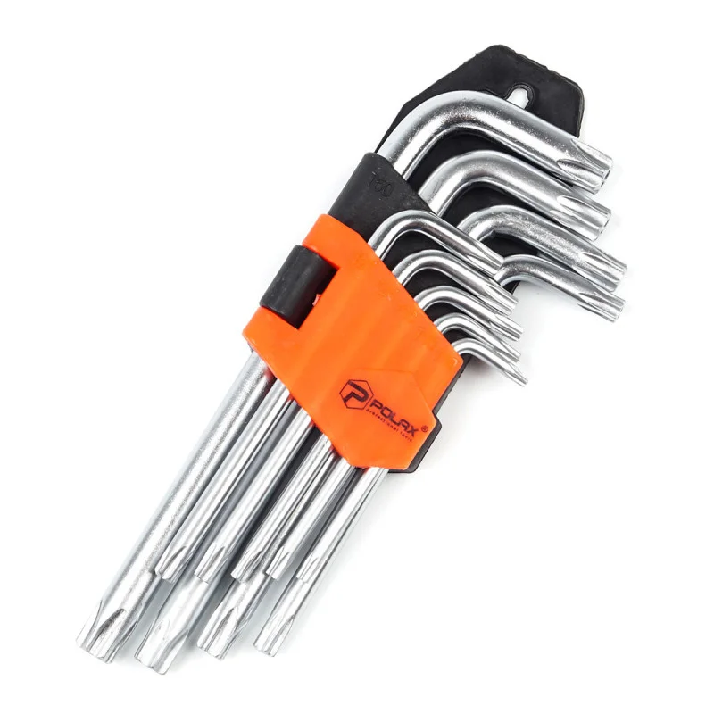Набор шестигранных TORX ключей Polax Г-образных 9 предметов Т10-Т50 Cr-V (25-007) Набор шестигранных TORX ключей Polax Г-образных 9 предметов Т10-Т50 Cr-V (25-007)