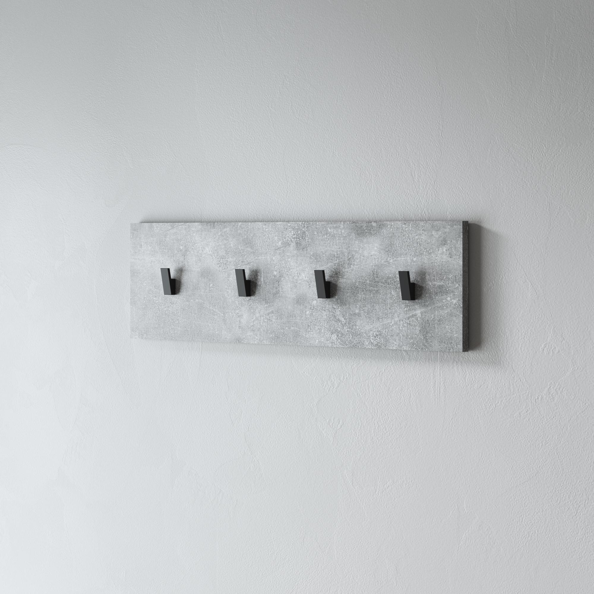 Вешалка настенная на 4 крючка в прихожую 800x220x30 мм Бетон (hm-47-bt)