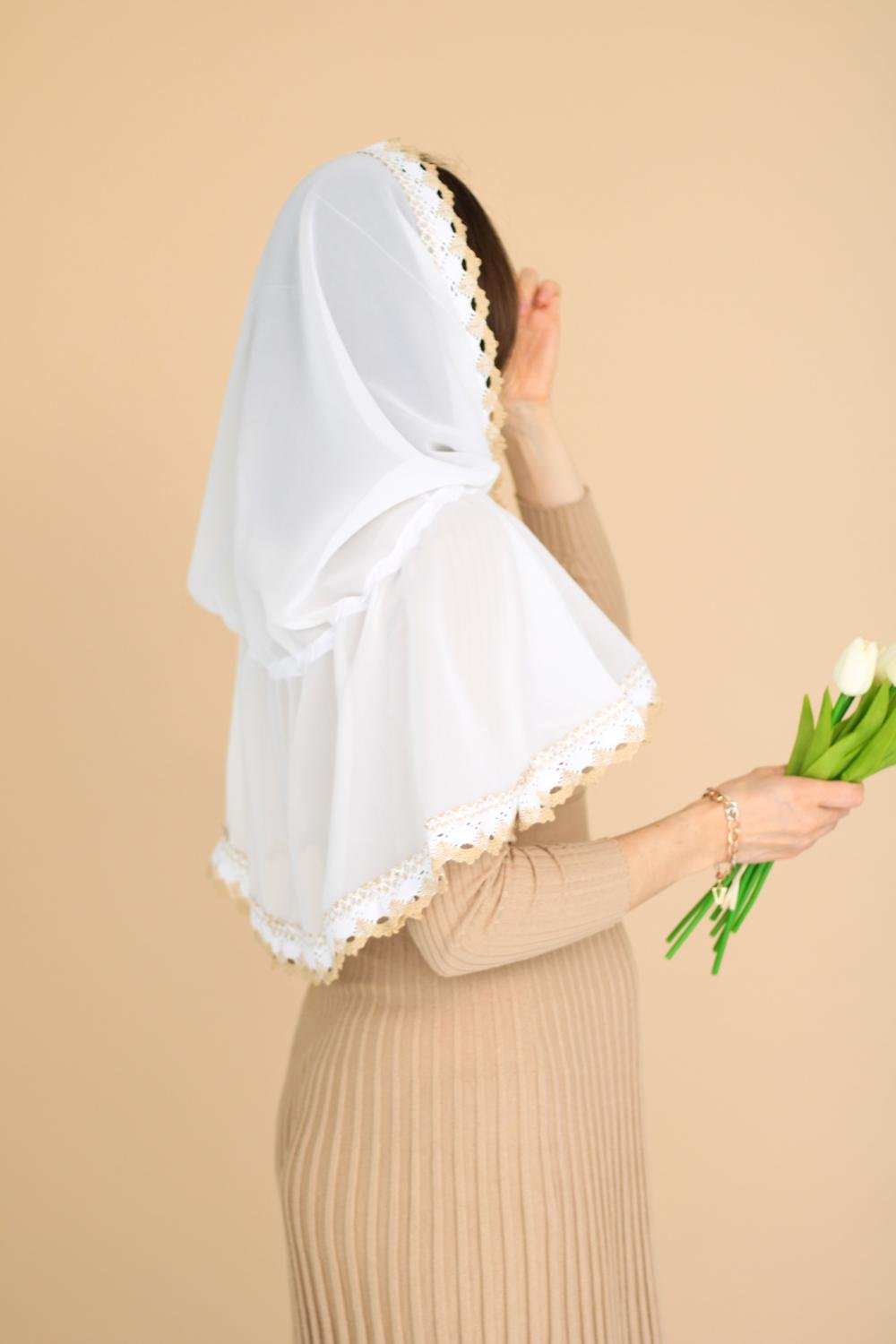 Палантин для храму на голову Білий (п022) - фото 7 Палантин для храму на голову Білий (п022) - фото 7