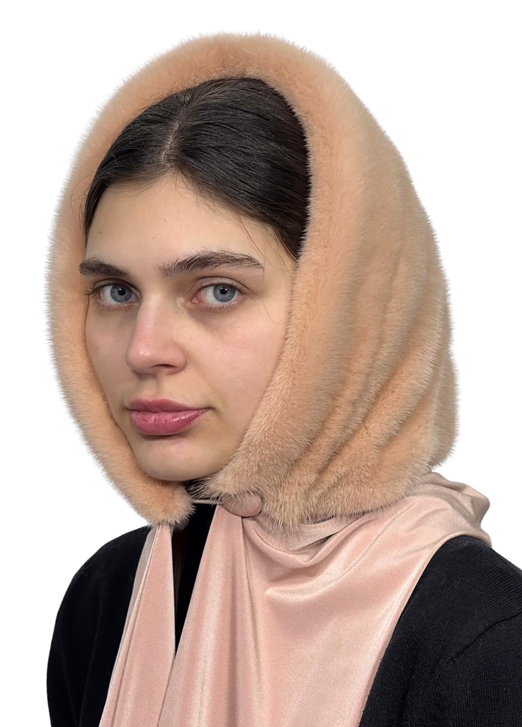 Женский платок из меха норки Меховой стиль Ракушка Пудра One size (002/B)