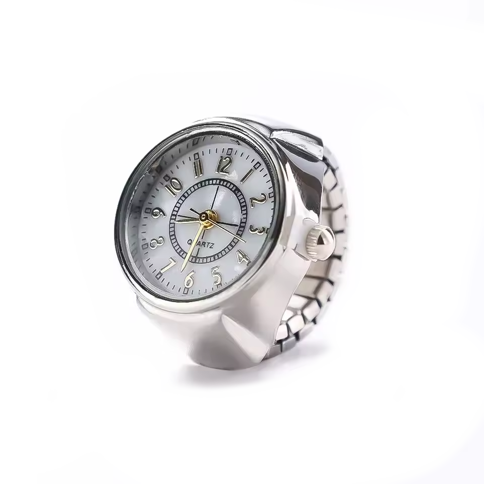 Кольцо с часами на палец с кварцевым механизмом Серебристый