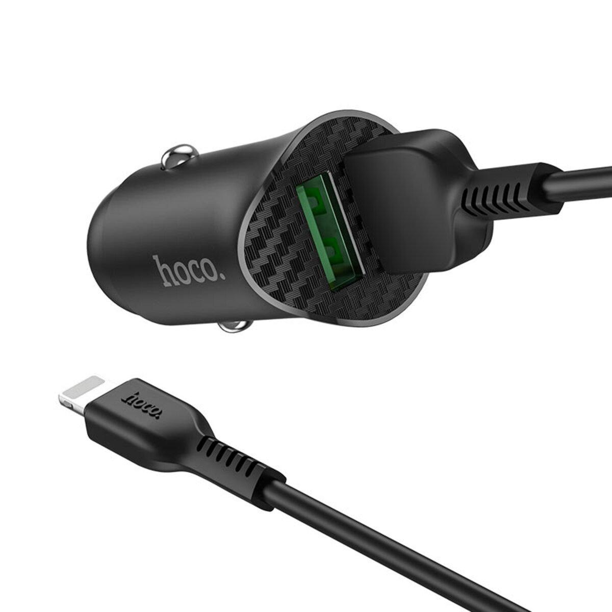 Зарядное устройство для автомобильного Hoco 6931474735041 2 USB QC3.0 с кабелем Lightning для Iphone Black (6931474735041) - фото 3