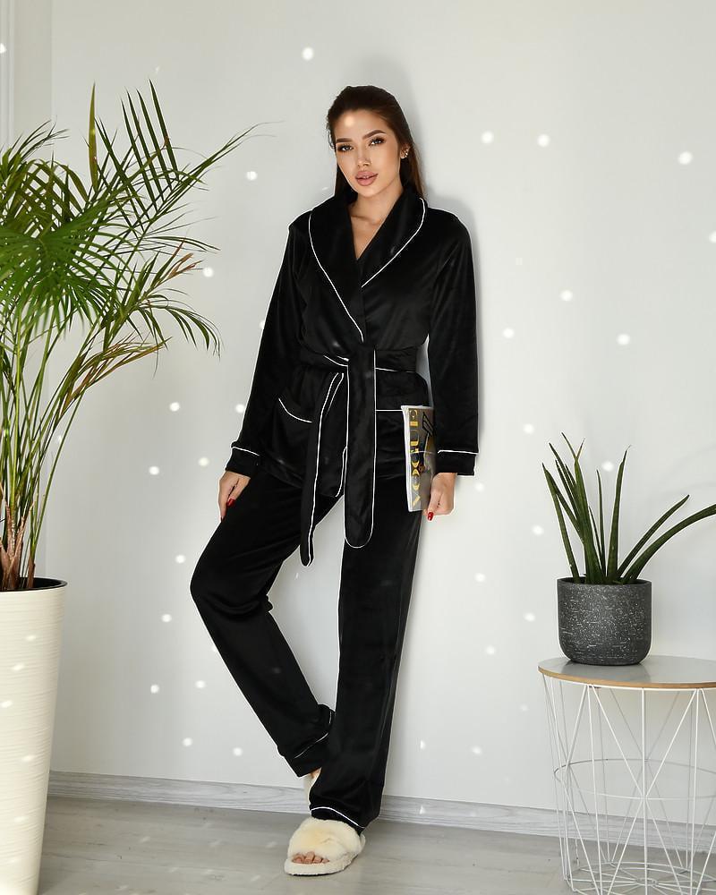 Пижама на запах велюровая р. 40 Черный (5004) - фото 6 Пижама на запах велюровая р. 40 Черный (5004) - фото 6