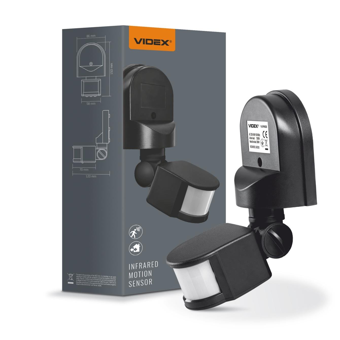 Датчик движения и освещенности Videx инфракрасный 220V 1200W (VL-SPW02B)