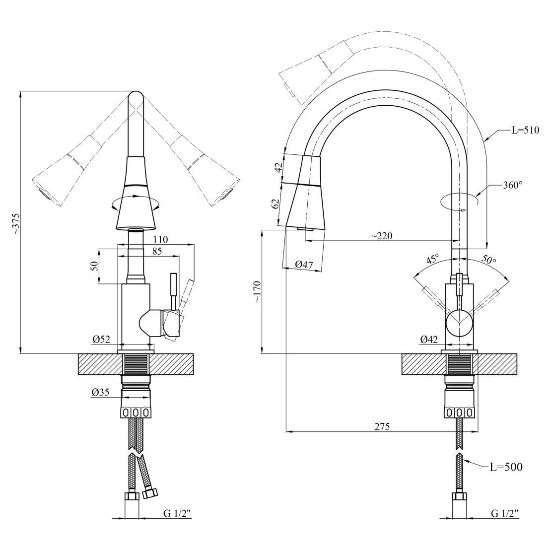 Смеситель для кухни Kroner KRP Edelstahl Klassisch PVD031BLK (CV035373) - фото 2 Смеситель для кухни Kroner KRP Edelstahl Klassisch PVD031BLK (CV035373) - фото 2