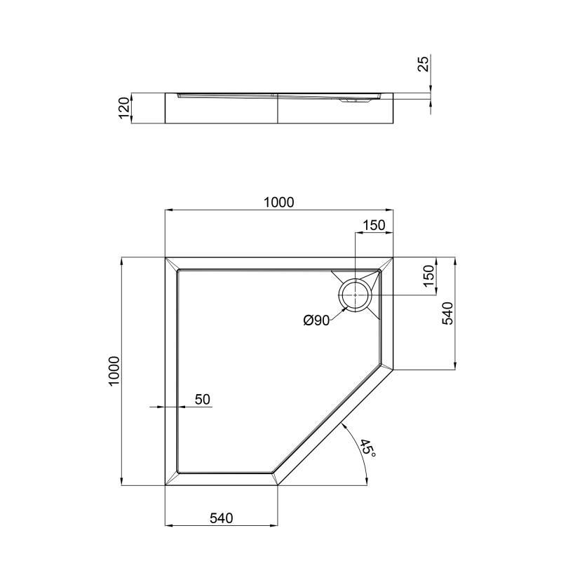 Душовий піддон Qtap Diamond 301112 100x100x12 см акриловий 90 мм - фото 2