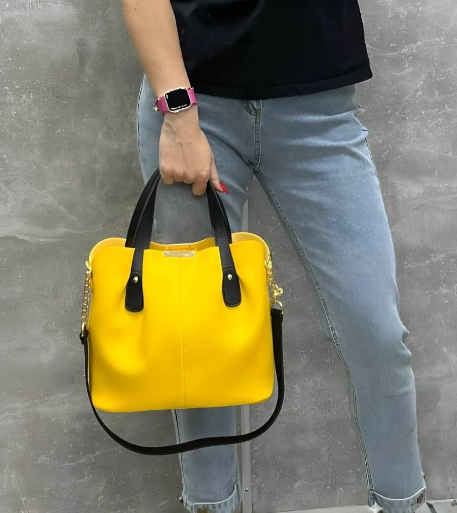 Сумка большая женская элегантная вместительная через плечо из экокожи плечевой ремешок Желтый с черным - фото 2 Сумка большая женская элегантная вместительная через плечо из экокожи плечевой ремешок Желтый с черным - фото 2