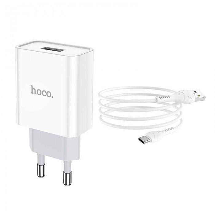 Зарядний пристрій HOCO C81A із кабелем USB Type-C 1м 1USB, 2.1A White (748549)