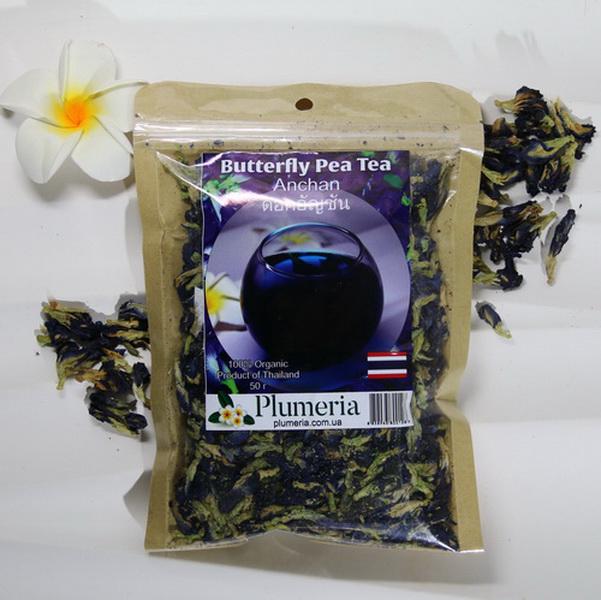 Синий чай Plumeria Анчан Butterfly Pea Tea экологический для улучшения зрения и кожи 50 г