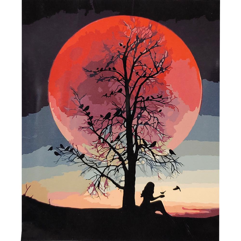 Картина по номерам Strateg Премиум На фоне пламенной луны с лаком 40х50 см (SY6653)