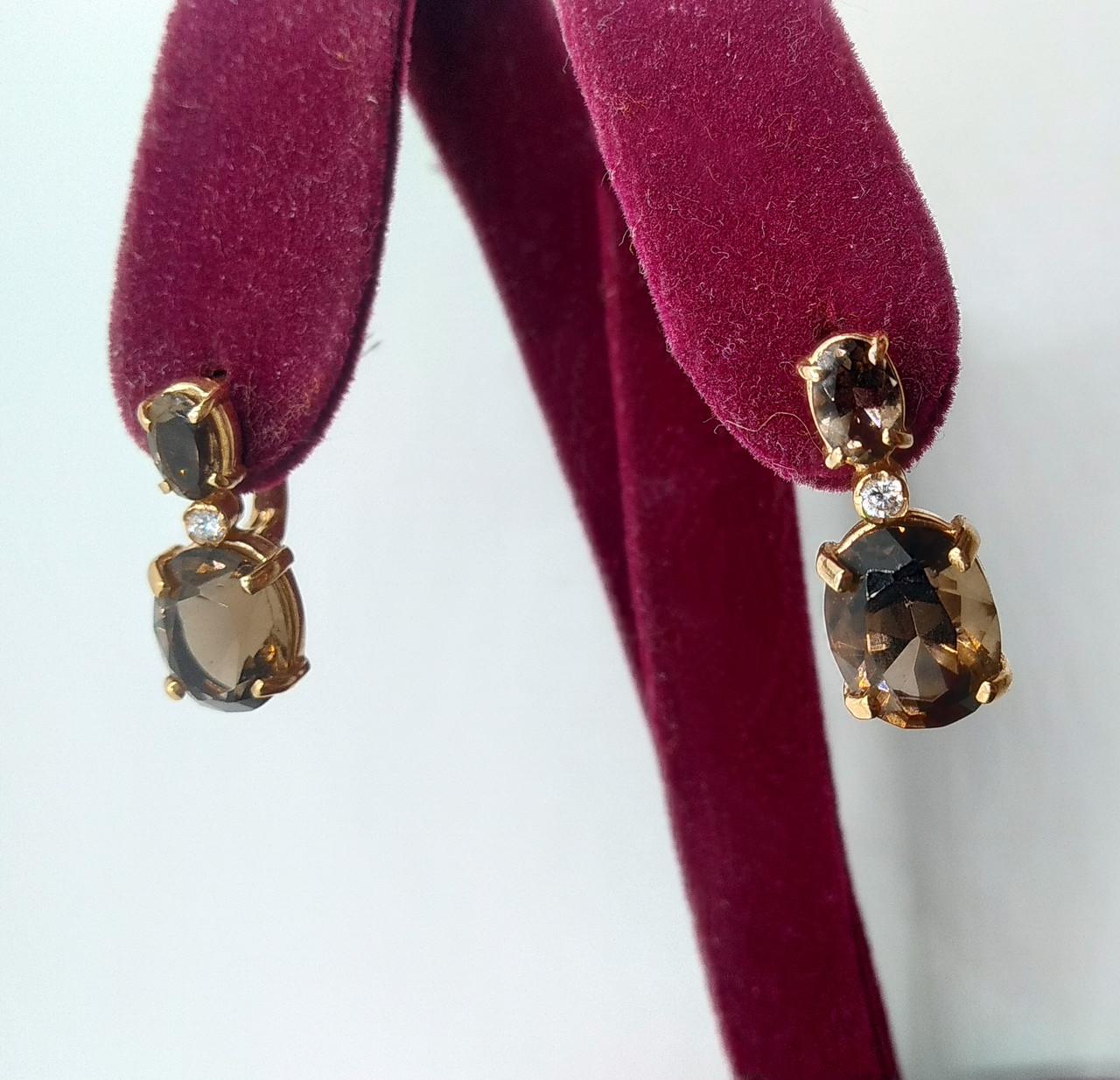 Серьги золото раухтопаз 585° 4,88 г (1646555553)