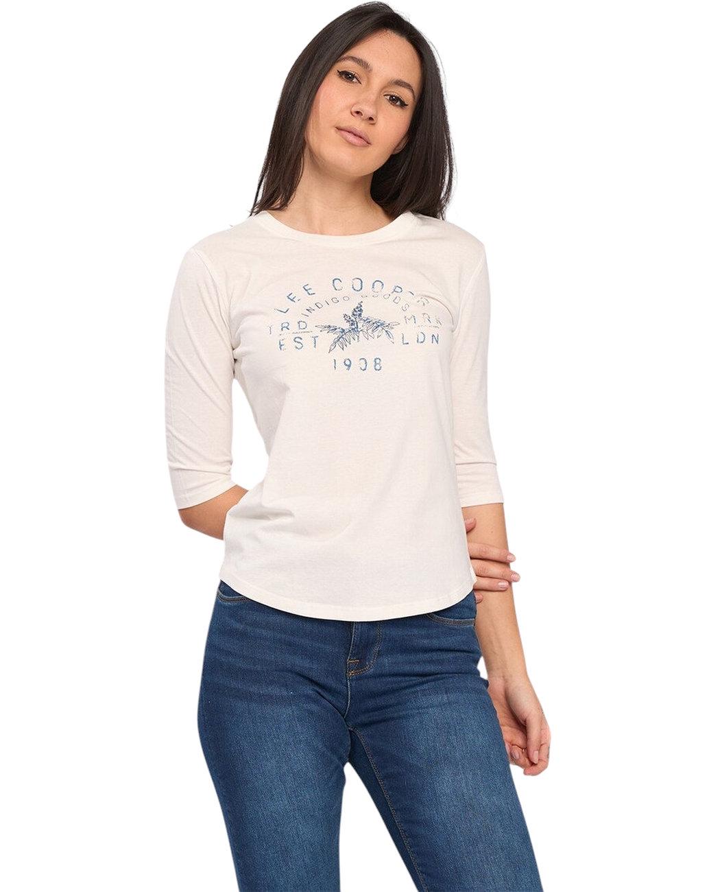 Женская футболка Lee Cooper 20196138.W13 с рукавом средней длины L Кремовый (5942723035196)