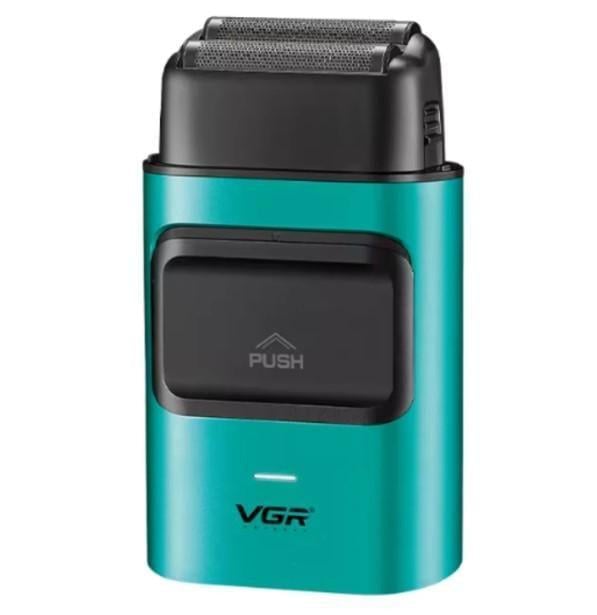 Електробритва VGR для обличчя та бороди акумуляторна з металевим корпусом Зелений (V-307)