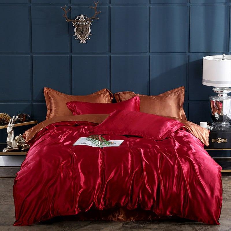 Постельное белье атласное двуспальный 180х210 наволочка 70х70 2 шт. Красно-коричневый (Д-П4К21-02)