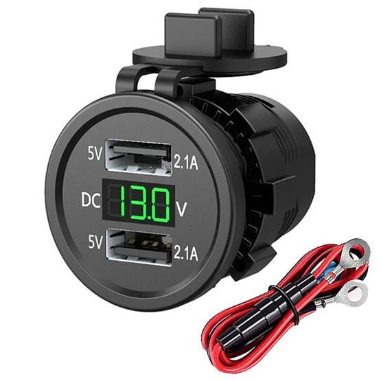 Адаптер для автомобиля врезной сдвоенный 12-24V USB с вольтметром