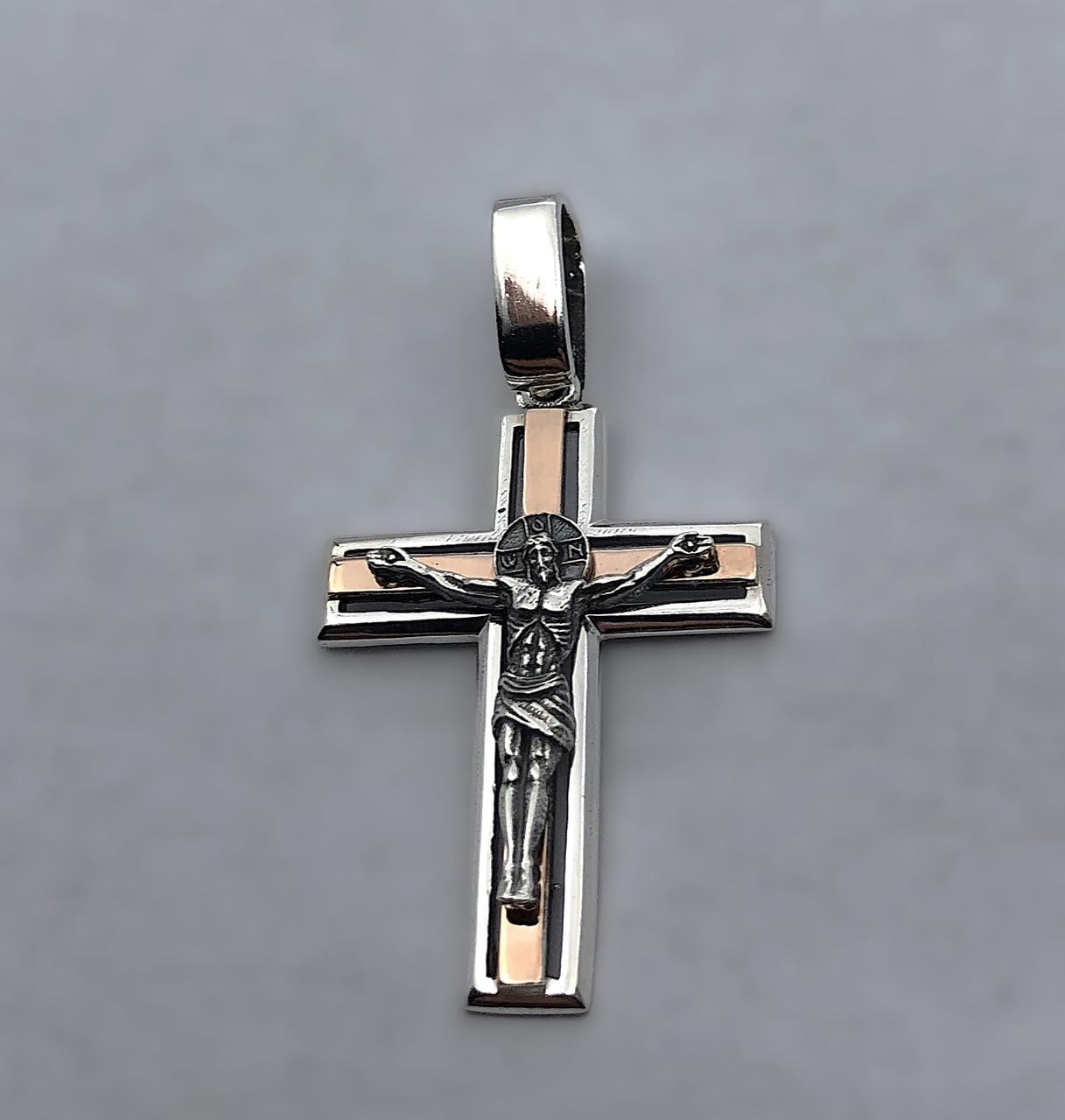 Элегантный крестик с золотыми пластинами серебро 925 пробы (КДУ-61/1)